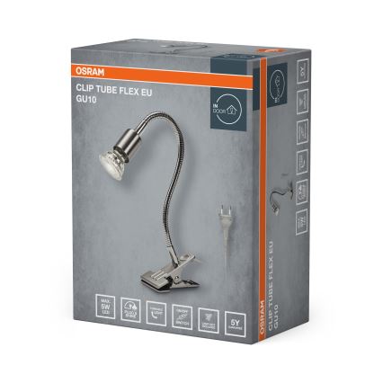 Osram - Svetilka s sponko CLIP TUBE FLEX 1xGU10/5W/230V matni krom