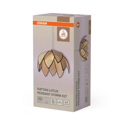 Osram - Viseča svetilka na vrvici DECOR RATTAN 1xE27/15W/230V, premer 67 cm, bež/črna