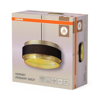 Osram - Viseči lestenec na kablu DECOR HORNET 3xE27/10W/230V, premer 50 cm, črna/zlata