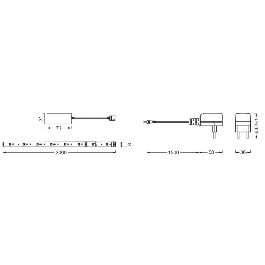 Osram - zatemljiv LED trak SMART+ FLEX RGB+TW, 2 m, 8,5 W, 230 V, 2700-6500 K, Wi-Fi