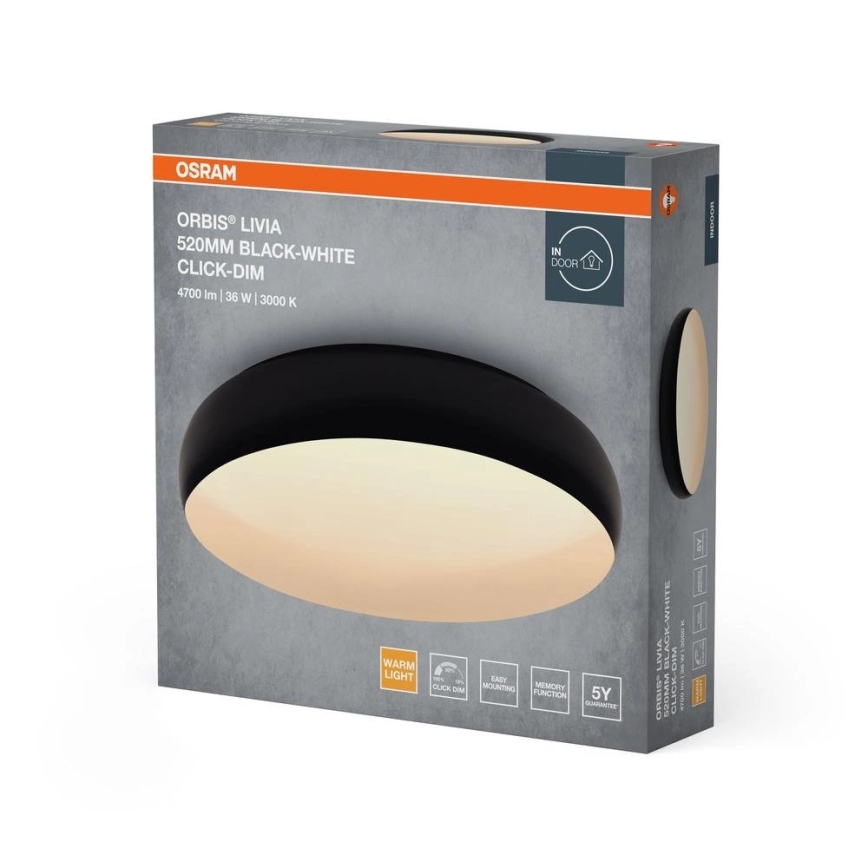 Osram - LED stropna svetilka ORBIS LIVIA LED/36W/230V, z nastavljivo jakostjo svetlobe, premer 52 cm, črna/bela