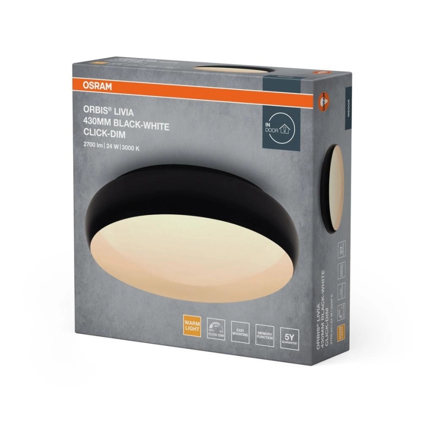 Osram - LED zatemnjivo stropno svetilo ORBIS LIVIA LED/24W/230V premer 43 cm črna/bela