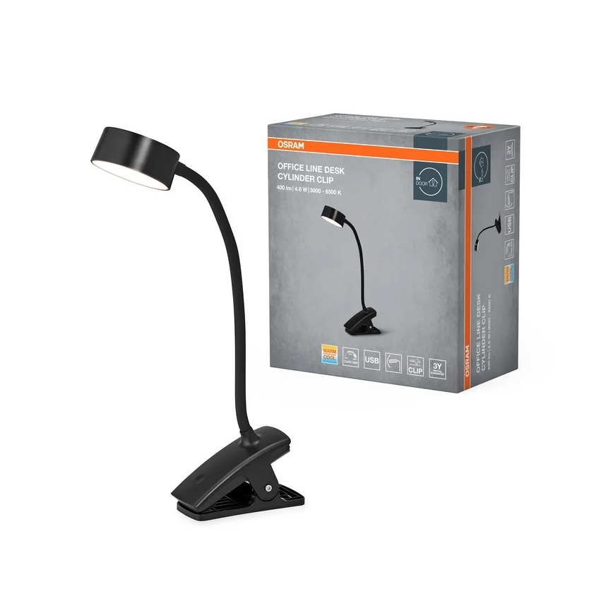 Osram - LED namizna svetilka s sponko OFFICE LINE LED/4,8W/230V 3000/4000/6500K črna z možnostjo zatemnitve