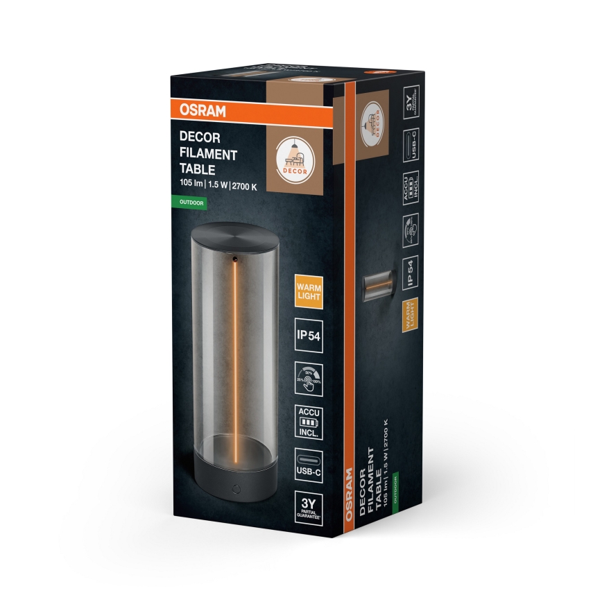 Osram - LED namizna svetilka na dotik za zunanjo uporabo z možnostjo zatemnitve ENDURA STYLE LED/1,5W/5V 2500 mAh USB IP54 antracit