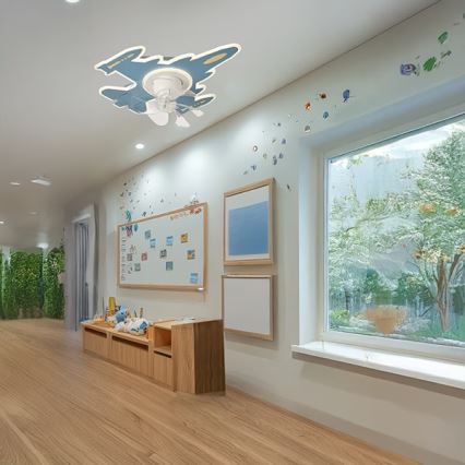 LED otroška stropna svetilka s ventilatorjem z možnostjo zatemnitve LED/63W/230V 3000/4000/6000K modra + daljinski upravljalnik