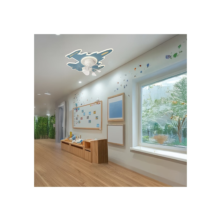 LED otroška stropna svetilka s ventilatorjem z možnostjo zatemnitve LED/63W/230V 3000/4000/6000K modra + daljinski upravljalnik