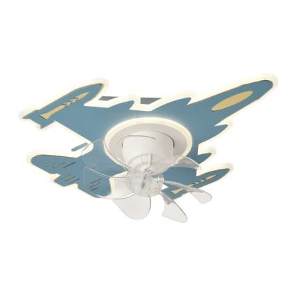 LED otroška stropna svetilka s ventilatorjem z možnostjo zatemnitve LED/63W/230V 3000/4000/6000K modra + daljinski upravljalnik