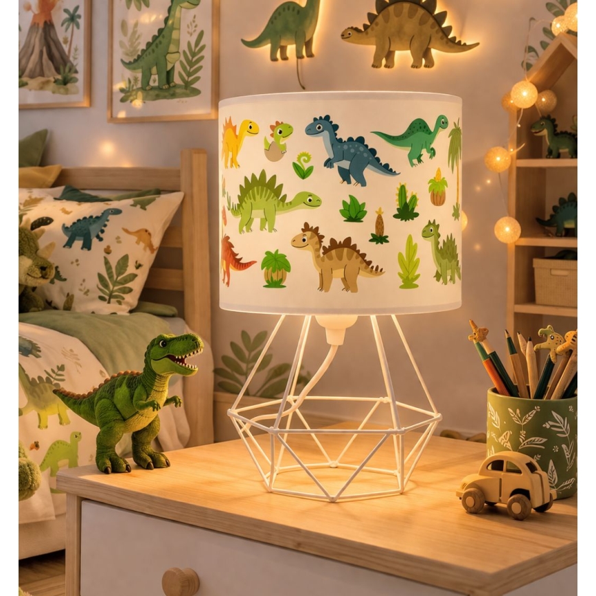 Otroška namizna svetilka KIDS ROOM 1xE27/60W/230V, premer 18 cm, z motivom dinozavra
