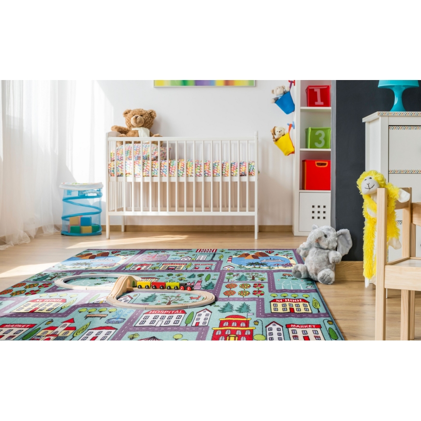 Otroška preproga STELLA STREETS 100x150 cm turkizna/mesto