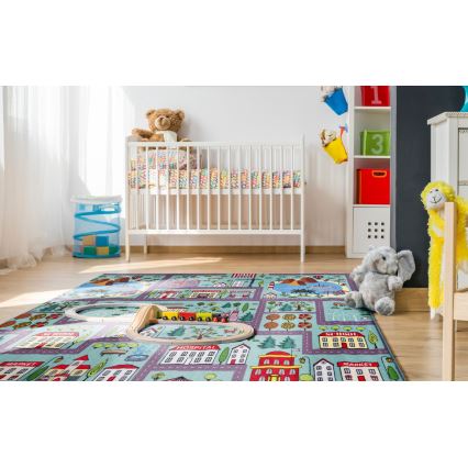 Otroška preproga STELLA STREETS 120x170 cm turkizna/mesto