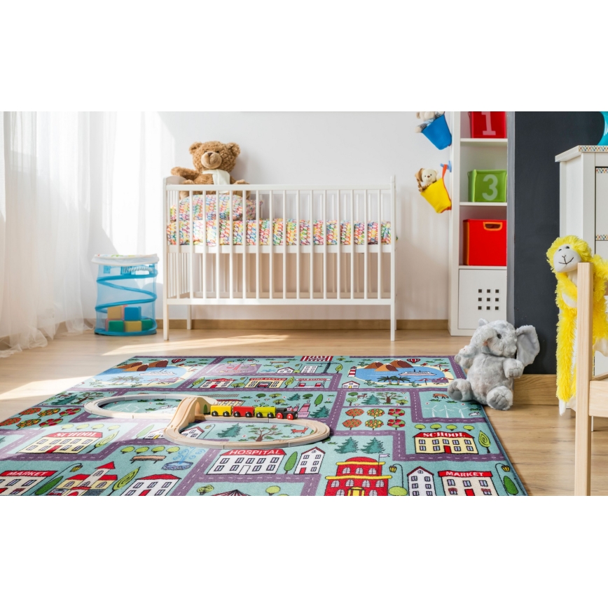 Otroška preproga STELLA STREETS 120x170 cm turkizna/mesto