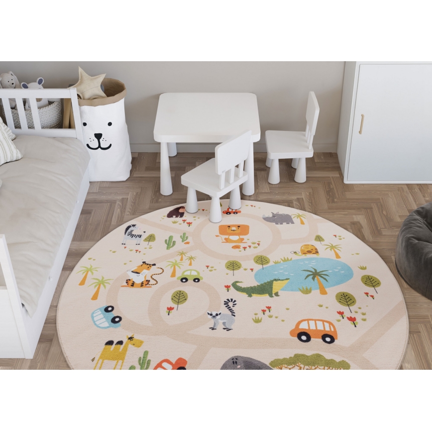 Otroška protizdrsna preproga ARES STREETS 160 cm bež/safari