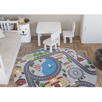 Otroška protizdrsna preproga ARES STREETS 160 cm siva/mesto