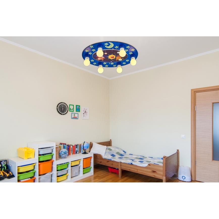 Otroška stropna svetilka LUCCA 6xE27/24W/230V modra