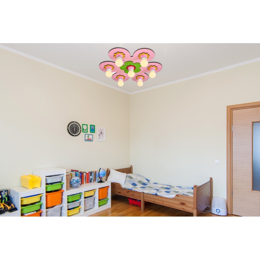Otroška stropna svetilka LUCCA 7xE27/24W/230V roza