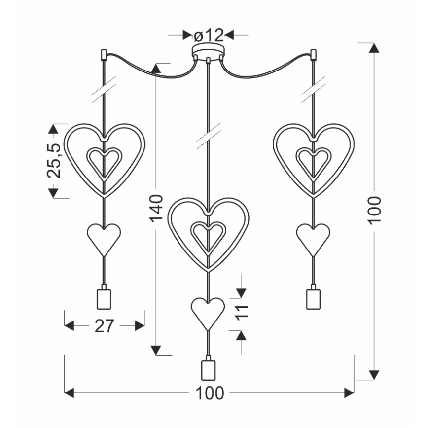 Otroška viseča svetilka na vrvici TRIO 3xE27/20W/230V rožnata/bela/siva