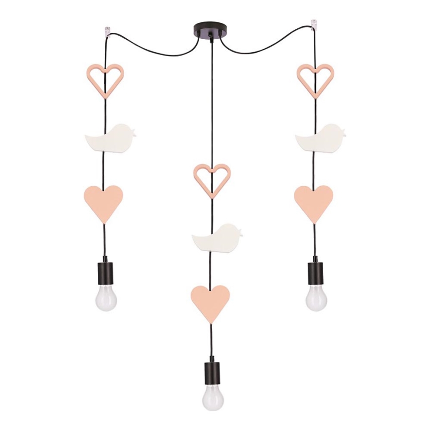 Otroški lestenec na kabelu TRIO 3xE27/20W/230V rožnata/bela