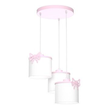 Otroški lestenec na kablu SWEET 3xE27/15W/230V bela/rožnata/mašne