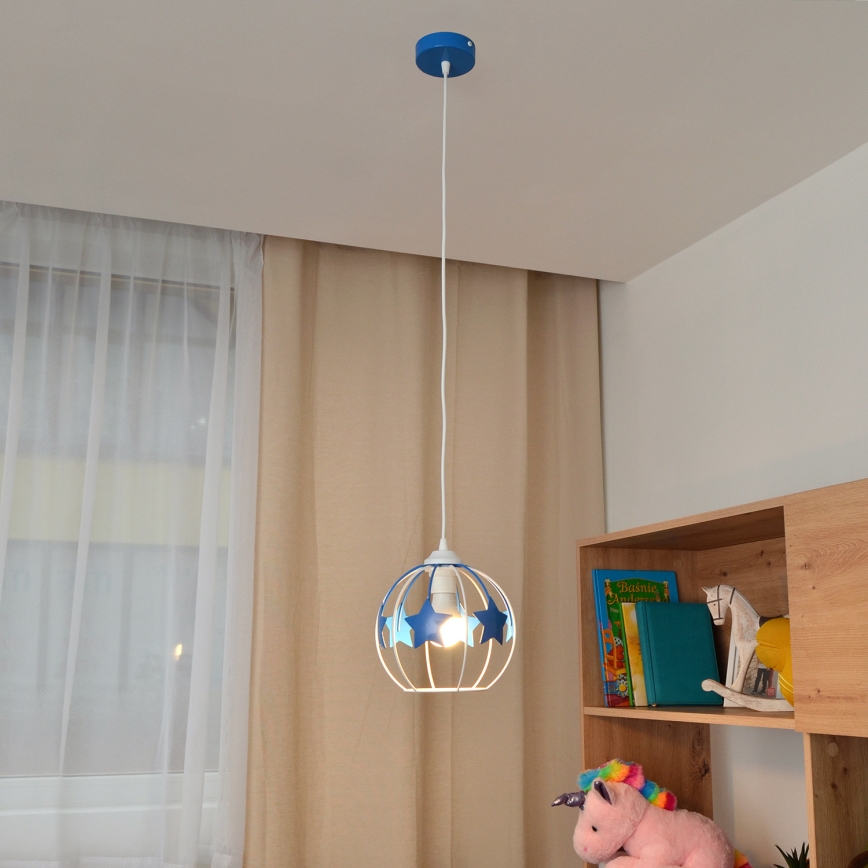 Otroški lestenec na vrvici STARS 1xE27/15W/230V modra/bela