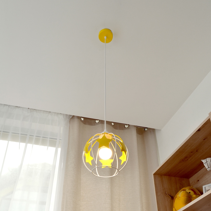 Otroški lestenec na vrvici STARS 1xE27/15W/230V rumena/bela