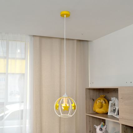 Otroški lestenec na vrvici STARS 1xE27/15W/230V rumena/bela