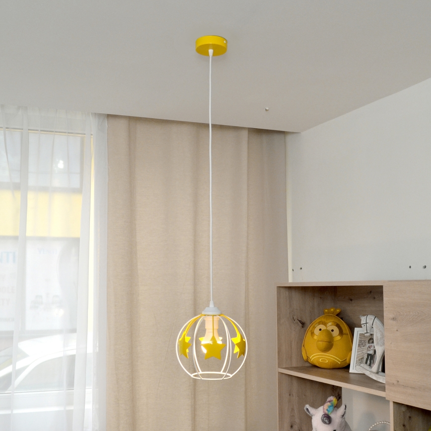 Otroški lestenec na vrvici STARS 1xE27/15W/230V rumena/bela
