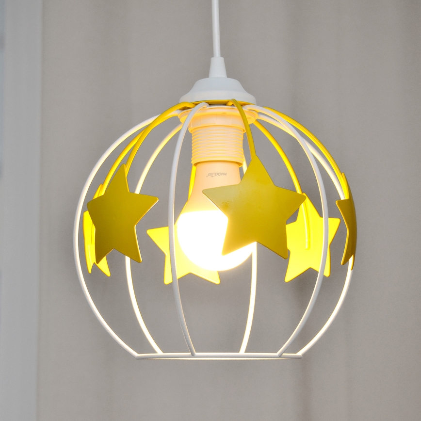Otroški lestenec na vrvici STARS 1xE27/15W/230V rumena/bela