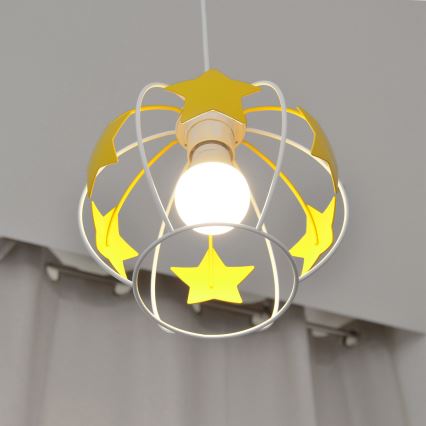 Otroški lestenec na vrvici STARS 1xE27/15W/230V rumena/bela