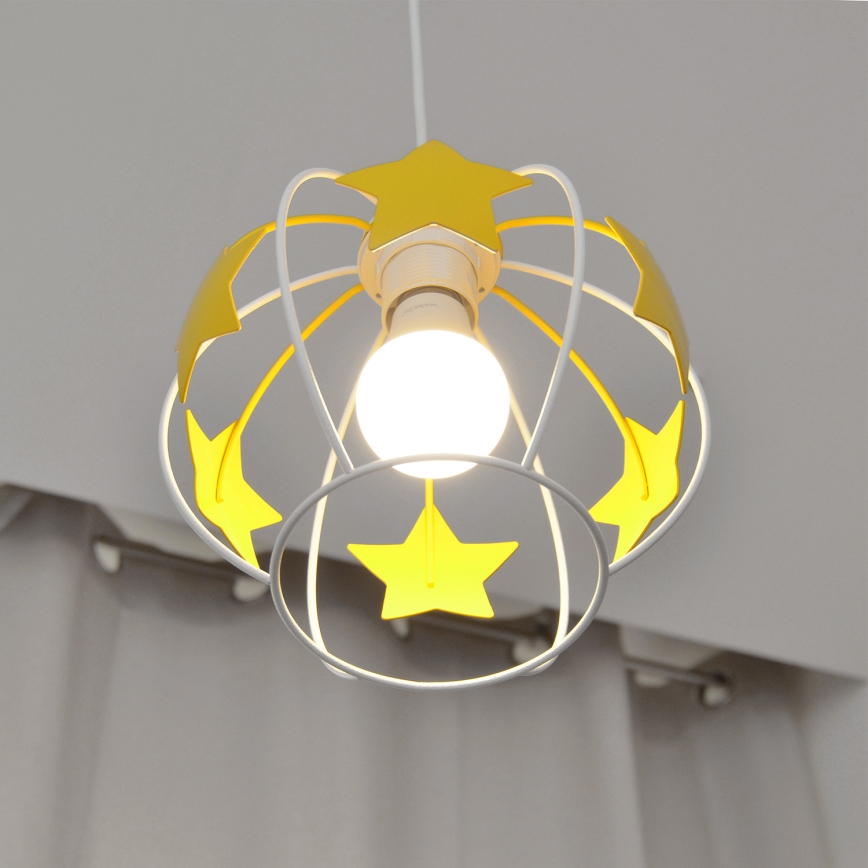 Otroški lestenec na vrvici STARS 1xE27/15W/230V rumena/bela