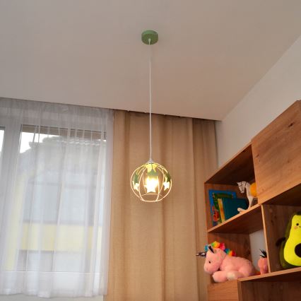 Otroški lestenec na vrvici STARS 1xE27/15W/230V zelena/bela