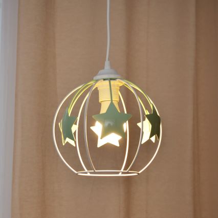 Otroški lestenec na vrvici STARS 1xE27/15W/230V zelena/bela