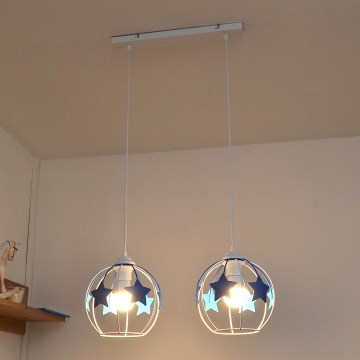 Otroški lestenec na vrvici STARS 2xE27/15W/230V modra/bela