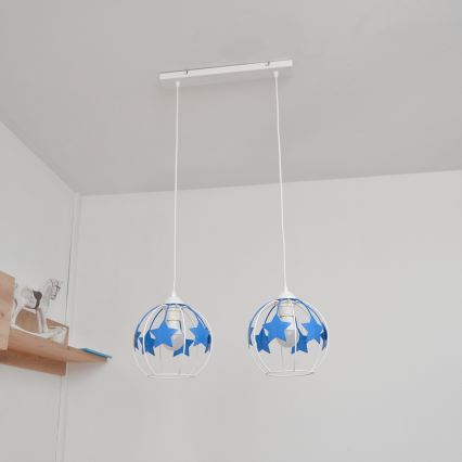 Otroški lestenec na vrvici STARS 2xE27/15W/230V modra/bela