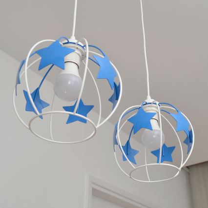 Otroški lestenec na vrvici STARS 2xE27/15W/230V modra/bela