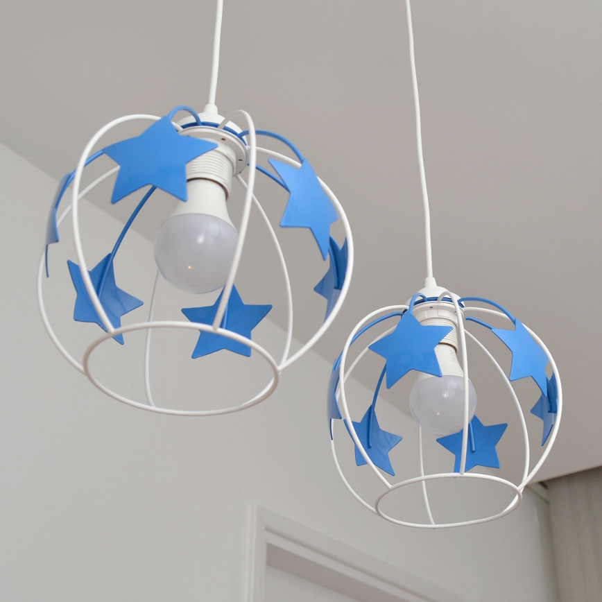 Otroški lestenec na vrvici STARS 2xE27/15W/230V modra/bela