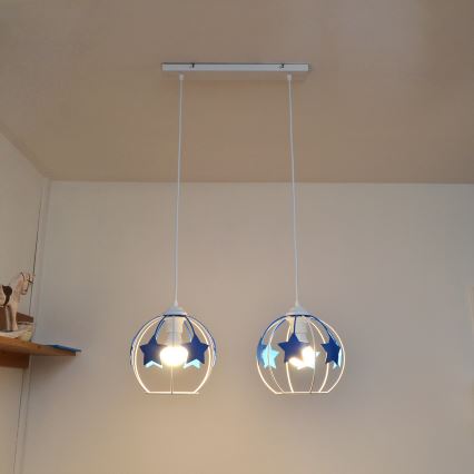 Otroški lestenec na vrvici STARS 2xE27/15W/230V modra/bela