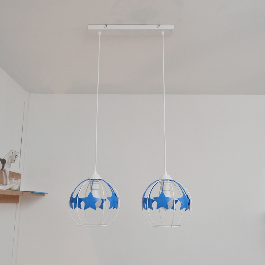 Otroški lestenec na vrvici STARS 2xE27/15W/230V modra/bela