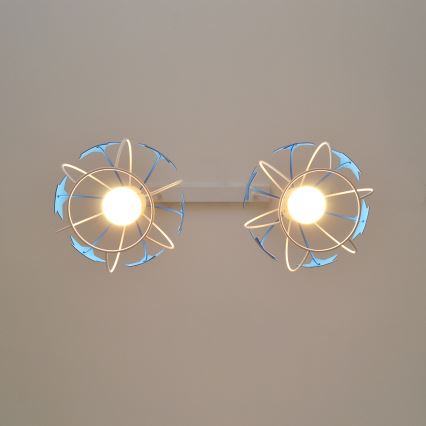 Otroški lestenec na vrvici STARS 2xE27/15W/230V modra/bela