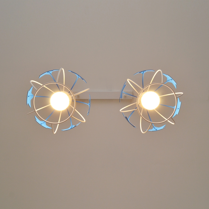 Otroški lestenec na vrvici STARS 2xE27/15W/230V modra/bela