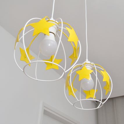 Otroški lestenec na vrvici STARS 2xE27/15W/230V rumena/bela