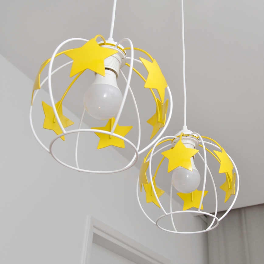 Otroški lestenec na vrvici STARS 2xE27/15W/230V rumena/bela
