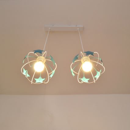 Otroški lestenec na vrvici STARS 2xE27/15W/230V turkizna/bela