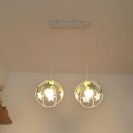 Otroški lestenec na vrvici STARS 2xE27/15W/230V zelena/bela