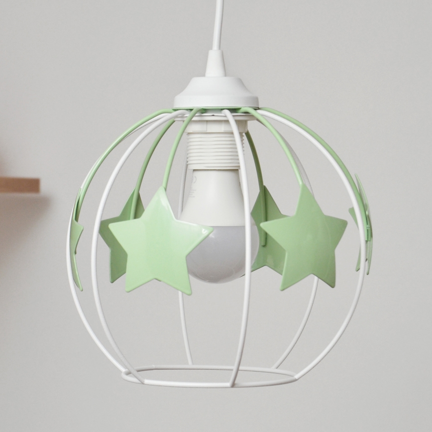 Otroški lestenec na vrvici STARS 2xE27/15W/230V zelena/bela