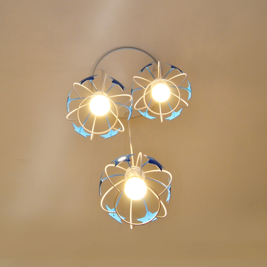 Otroški lestenec na vrvici STARS 3xE27/15W/230V modra/bela