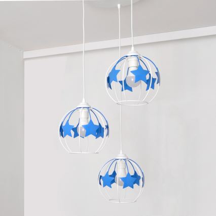 Otroški lestenec na vrvici STARS 3xE27/15W/230V modra/bela