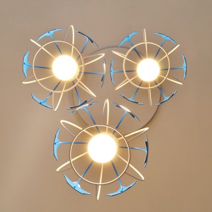 Otroški lestenec na vrvici STARS 3xE27/15W/230V modra/bela