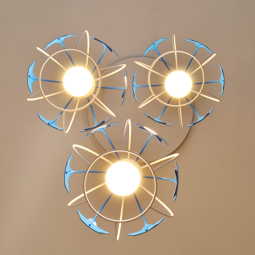 Otroški lestenec na vrvici STARS 3xE27/15W/230V modra/bela