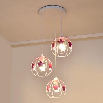 Otroški lestenec na vrvici STARS 3xE27/15W/230V roza/bela