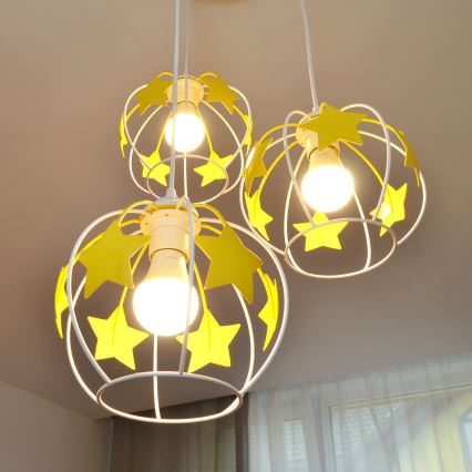 Otroški lestenec na vrvici STARS 3xE27/15W/230V rumena/bela